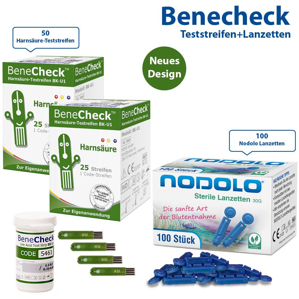 BeneCheck Harnsäure Teststreifen und Lanzetten
