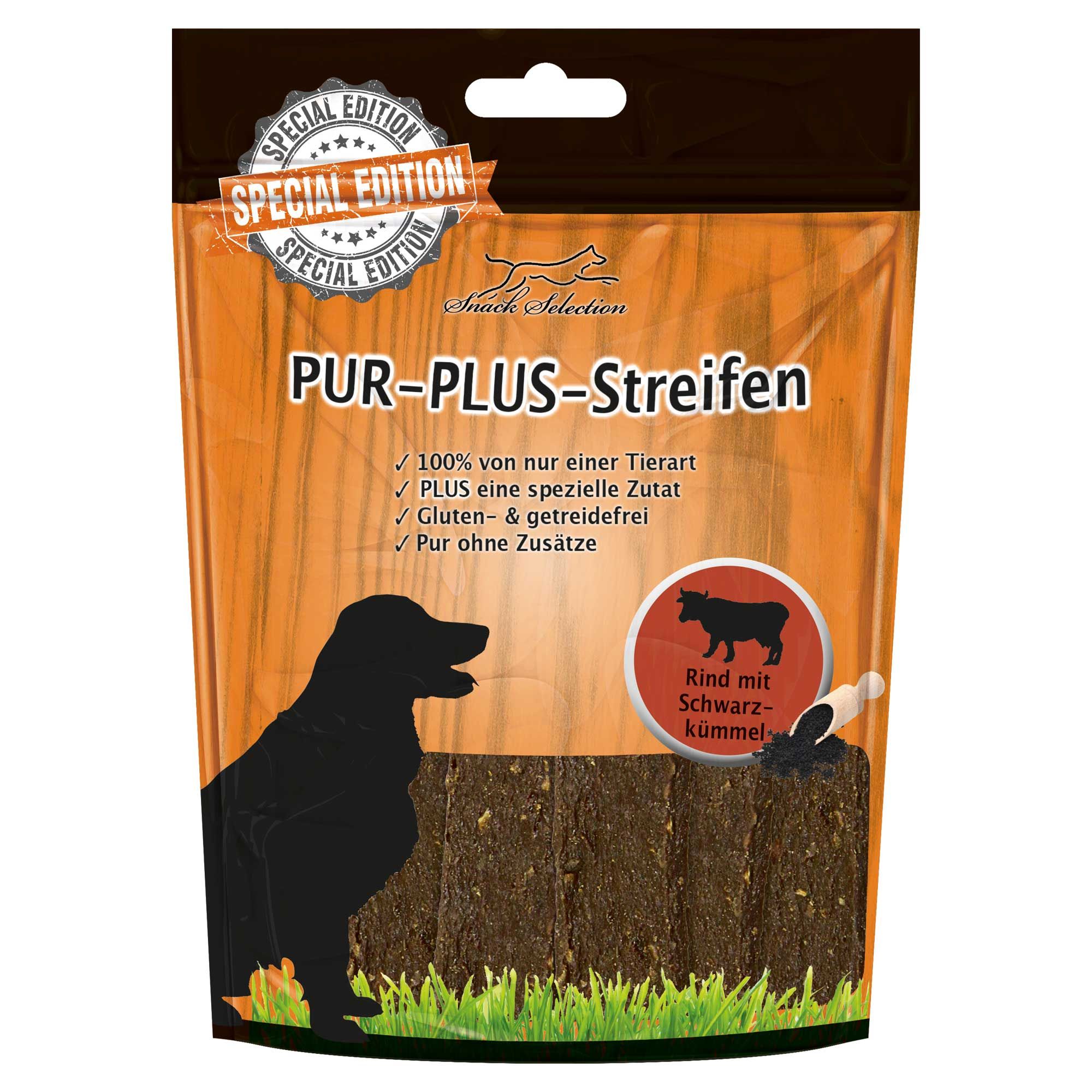 Schecker Dörrfleisch - Pur Plus Streifen Rind mit Schwarzkümmel 0,5 kg Futter