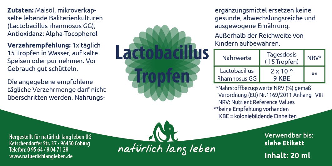 natürlich lang leben Lactobacillus Tropfen 20 ml