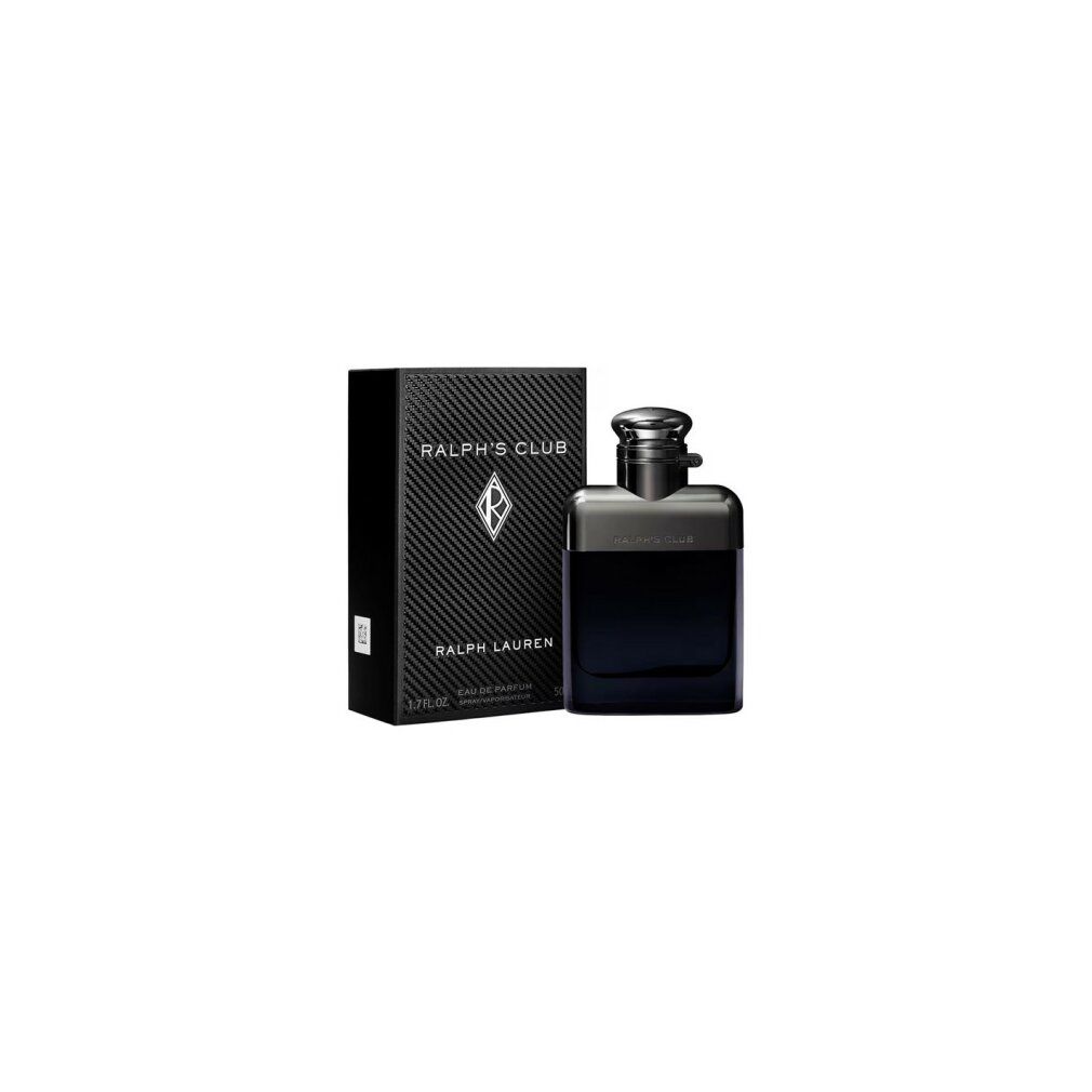 Schwarzer Flakon und Verpackung. Aufschrift: RALPH'S CLUB, RALPH LAUREN. Eckige Form.
