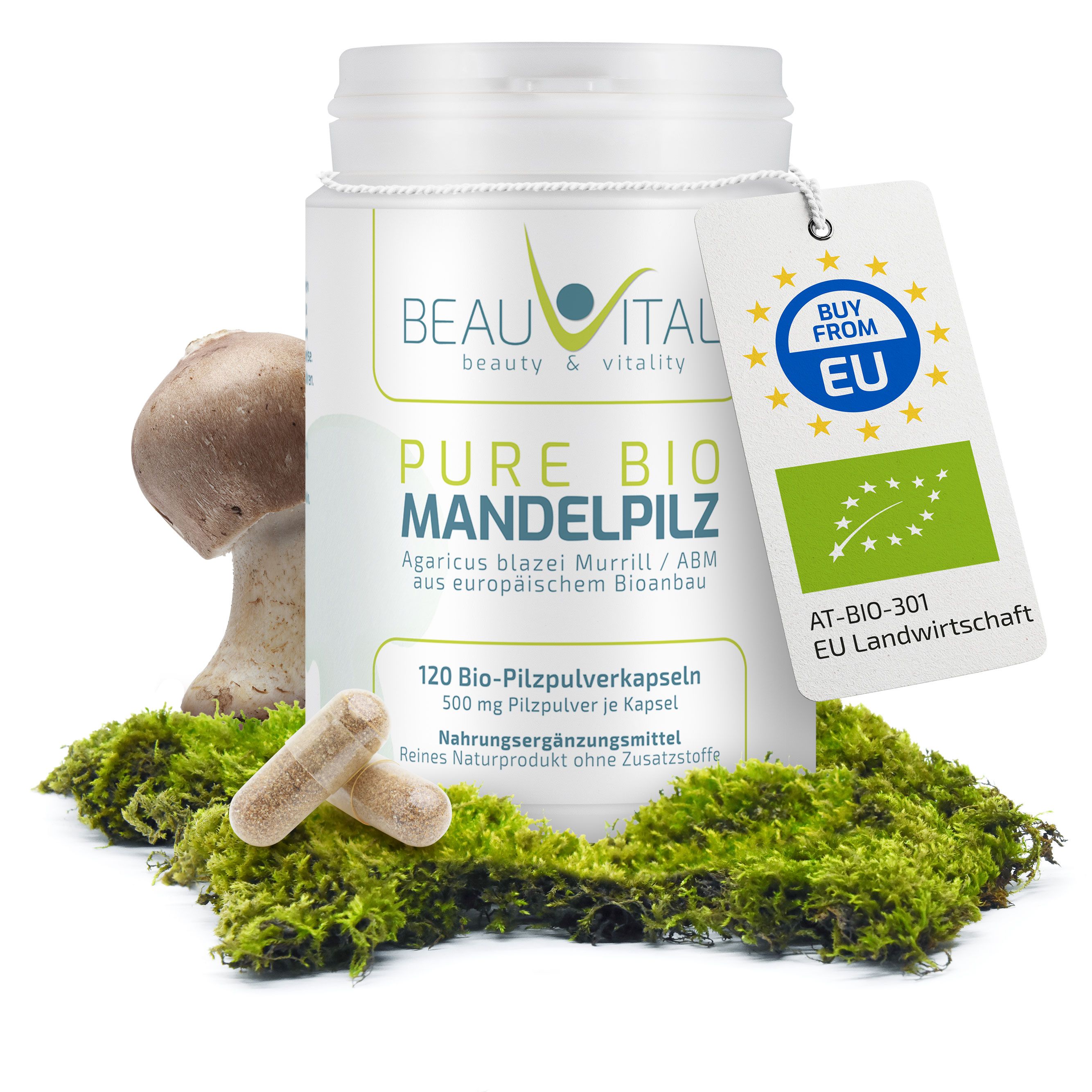 BEAUVITAL® Pure Bio Mandelpilz Kapseln (Agaricus blazei Murrill, ABM) aus EU-Anbau