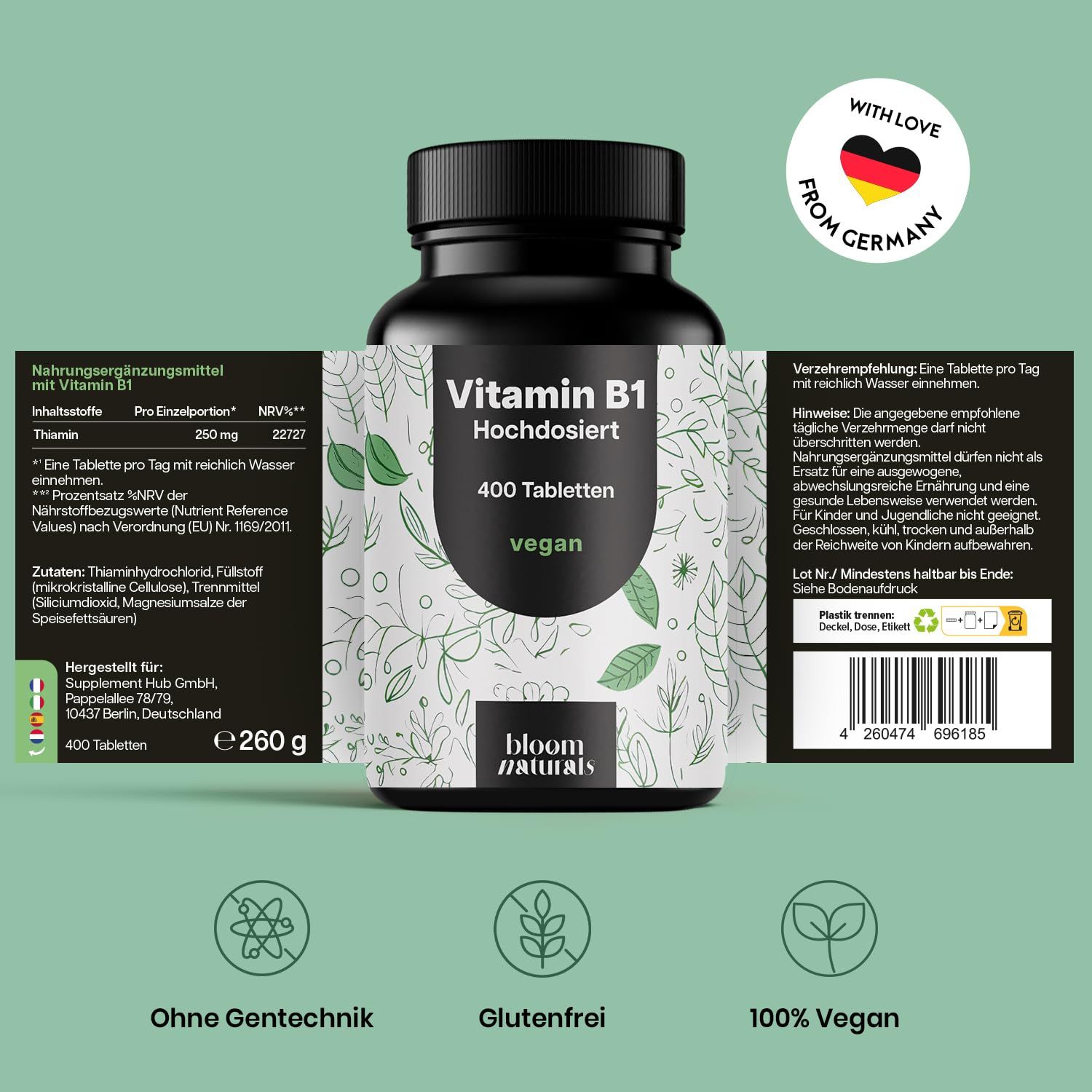 Bloom Naturals Vitamin B1 Tabletten