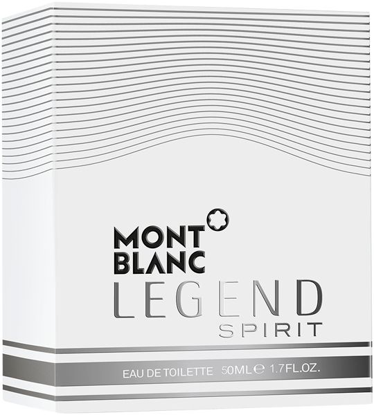 Weiße Schachtel mit MONTBLANC LEGEND SPIRIT. Auf der Schachtel steht Eau de Toilette und 50ml.