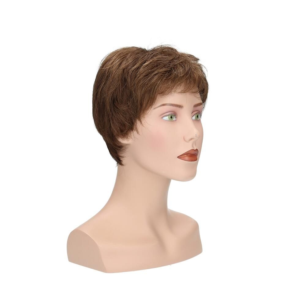 Perücke Lima von degenhardt auf Büste. Kurze, braune Haare. Dreiviertelansicht.