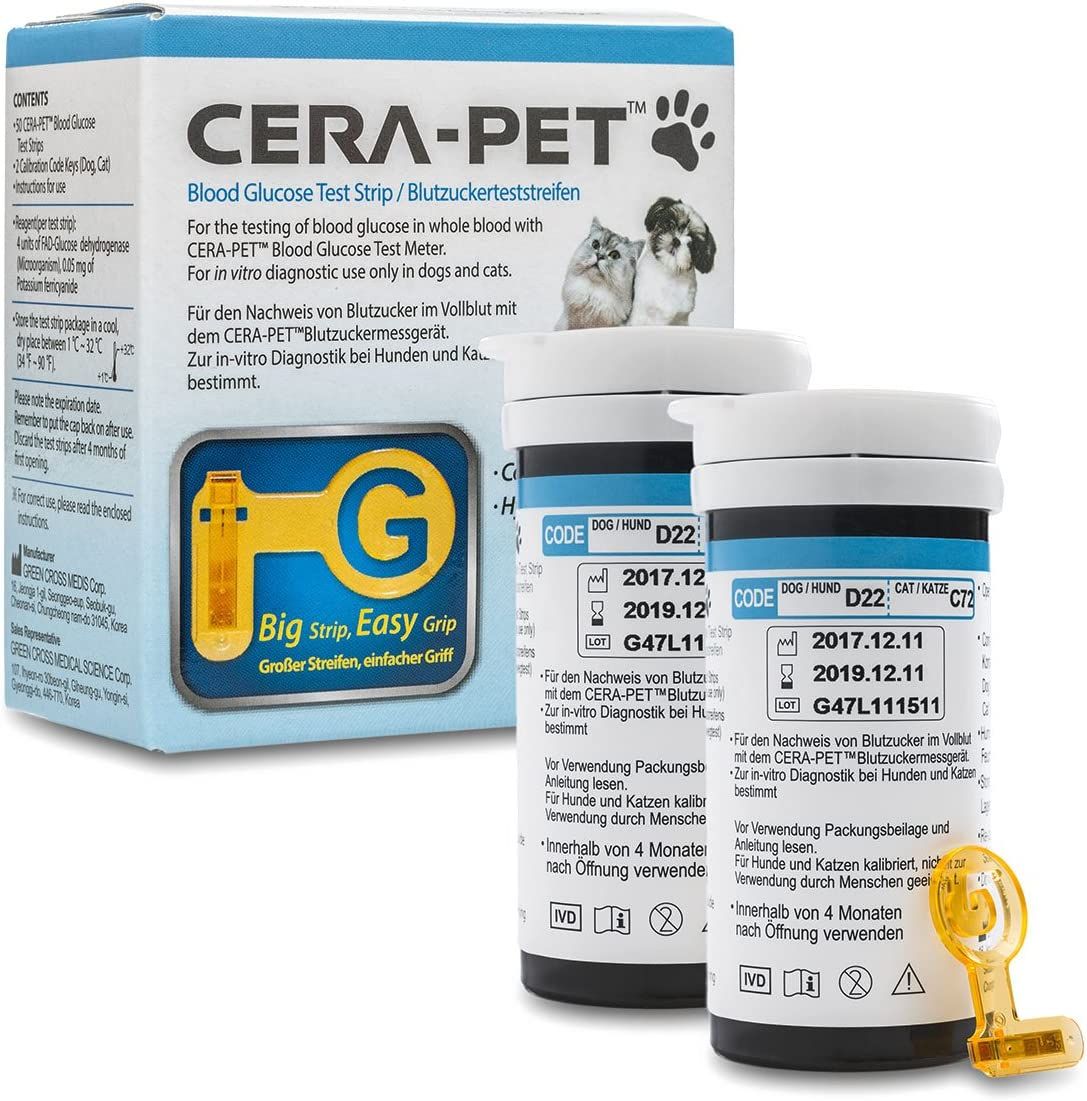 Cera-Pet Blutzuckerteststreifen für Haustiere (Hunde und Katzen) - Heimtest zur Diabetes-Messung