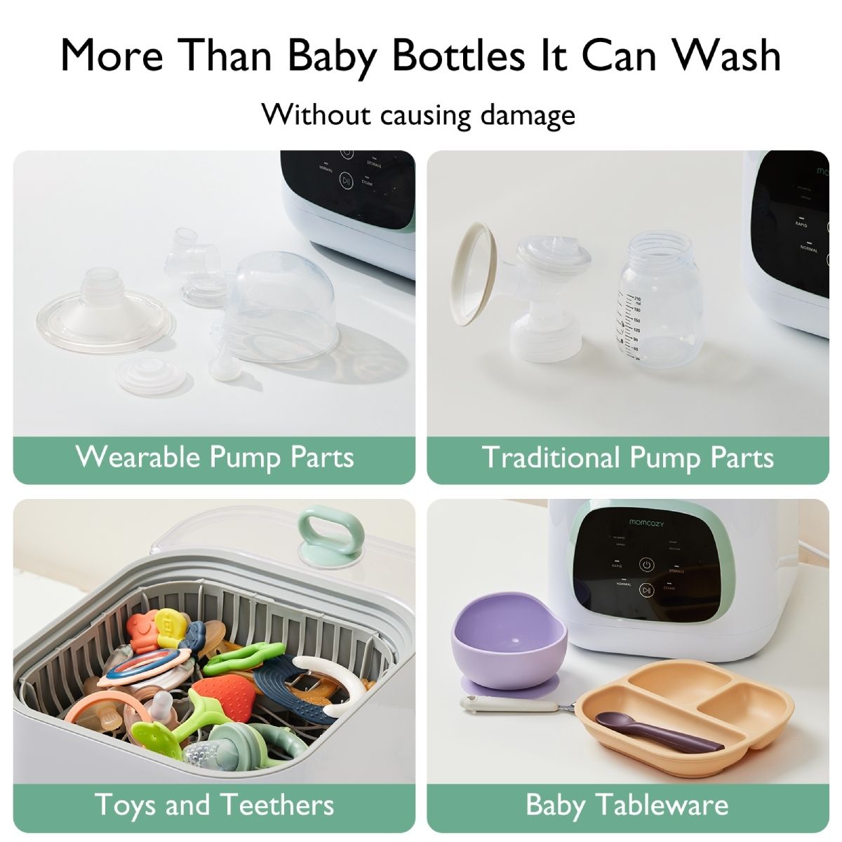 Babyflaschenreiniger mit Zubehör. Wearable Pump Parts, Traditional Pump Parts, Toys and Teethers, Baby Tableware.