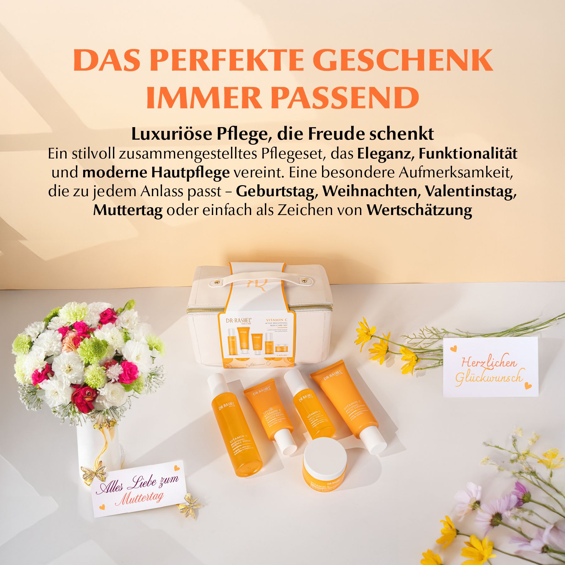 DR RASHEL Gesichtspflege-Set  Vitamin C  Anti-Falten Geschenkbox Serum Creme SPF