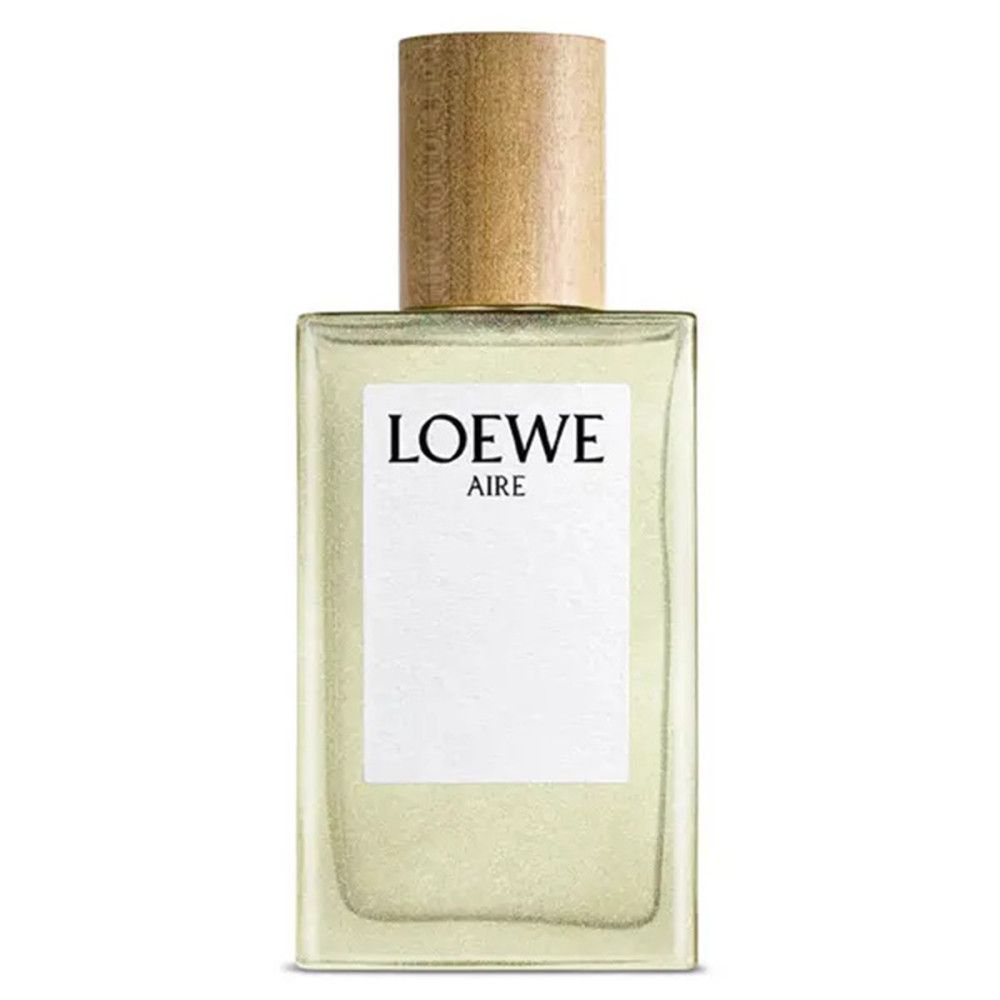 Loewe Aire Eau de Toilette. Rechteckiger Flakon mit Holzverschluss. Text: Loewe Aire.