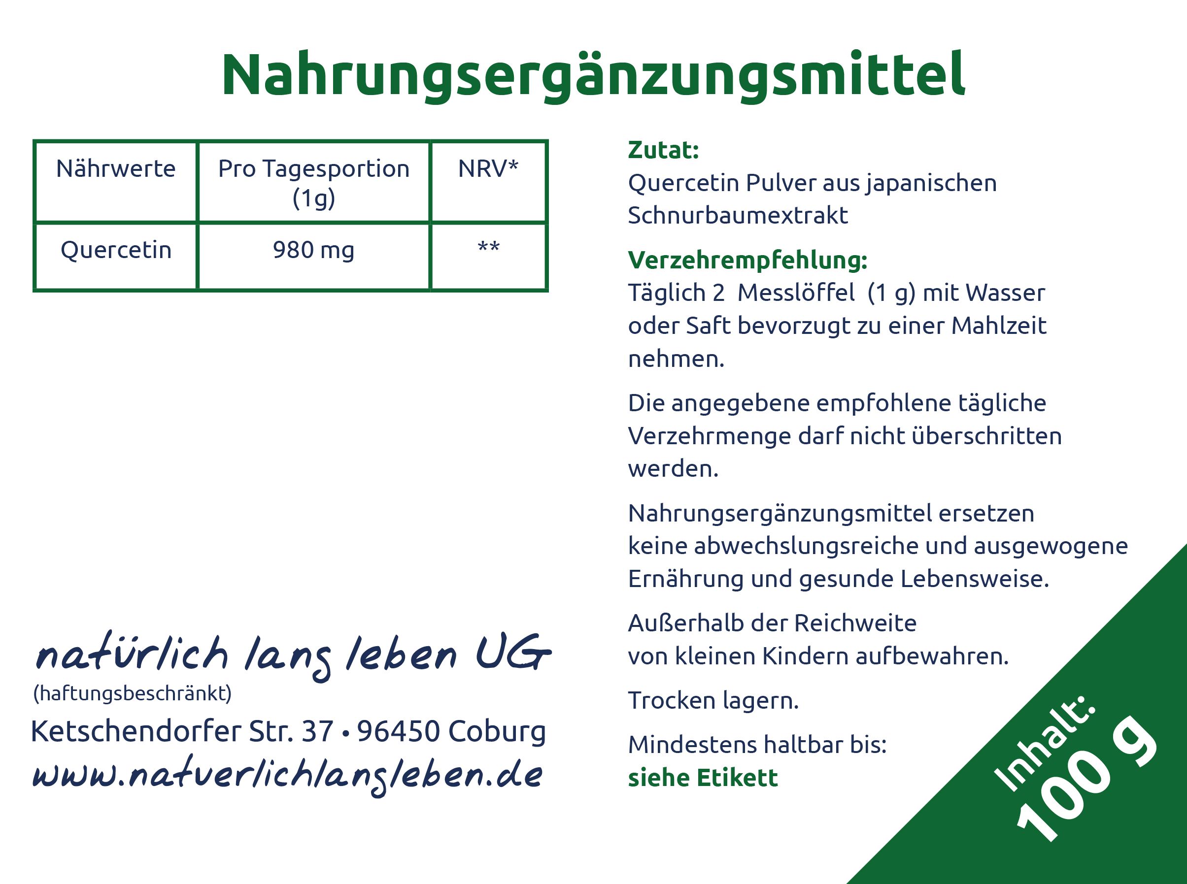 natürlich lang leben Quercetin Pulver