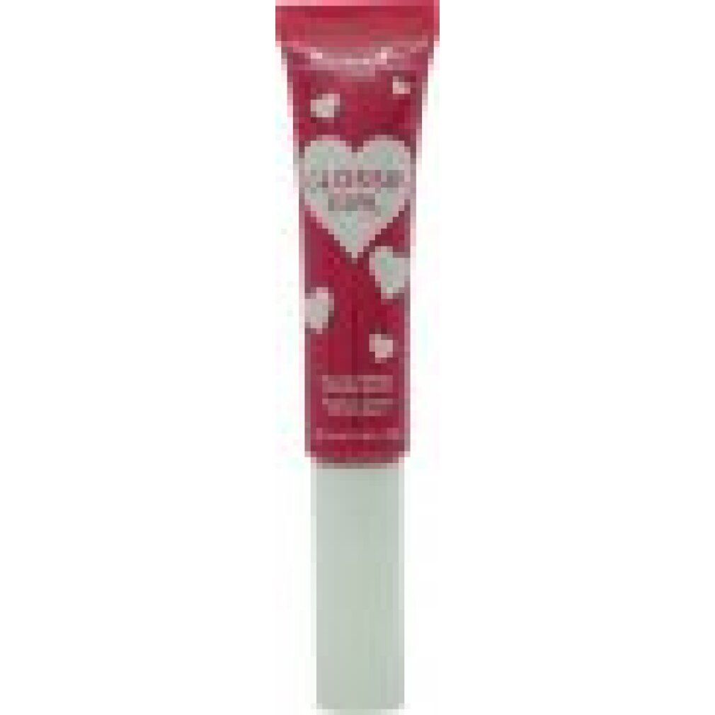 Nahaufnahme einer roten Lipgloss-Tube mit weißem Applikator. Aufschrift "GOSSIP GIRL" mit Herz-Motiven.