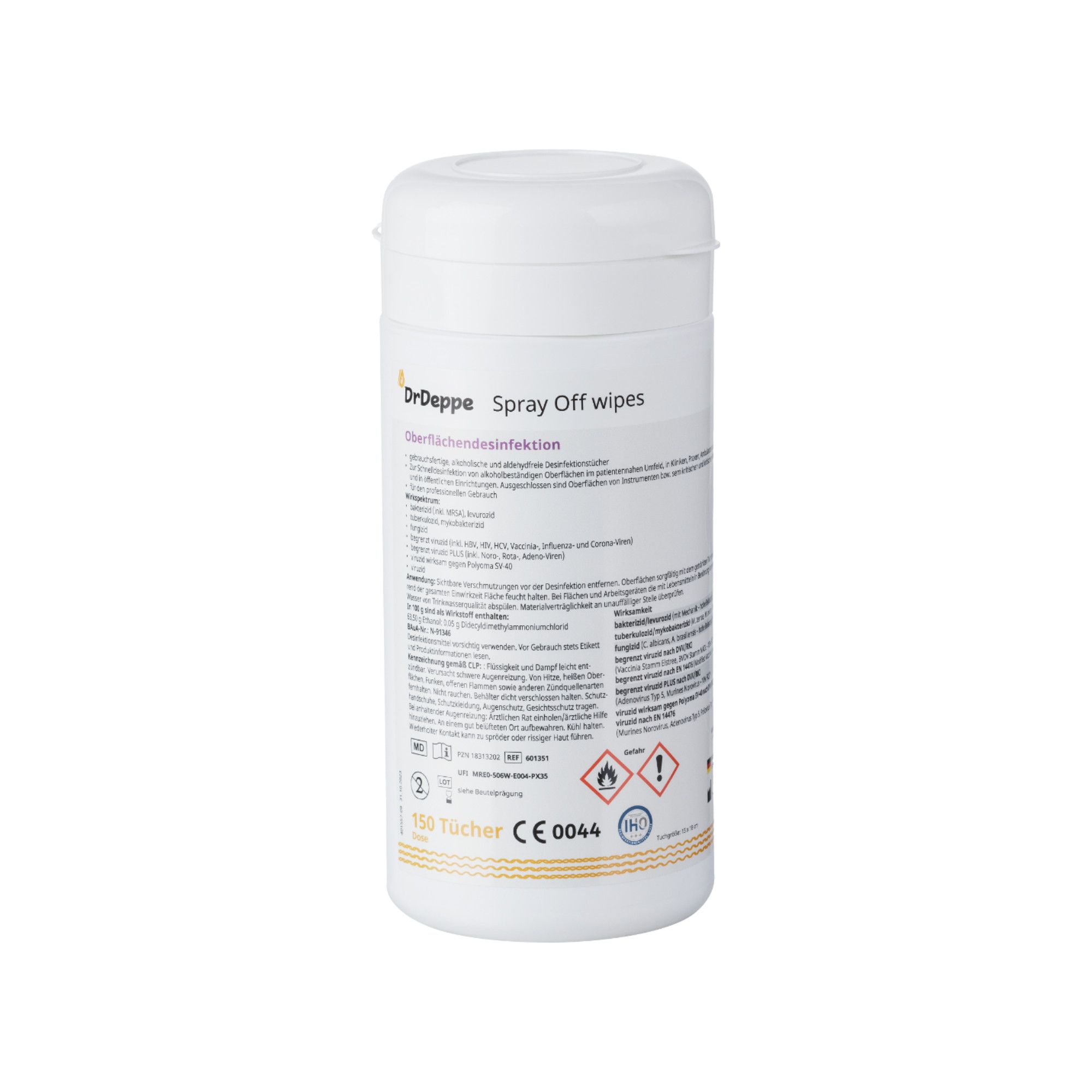 DrDeppe - Spray Off wipes alkoholhaltige Flächendesinfektionstücher Dose 150 St Tücher