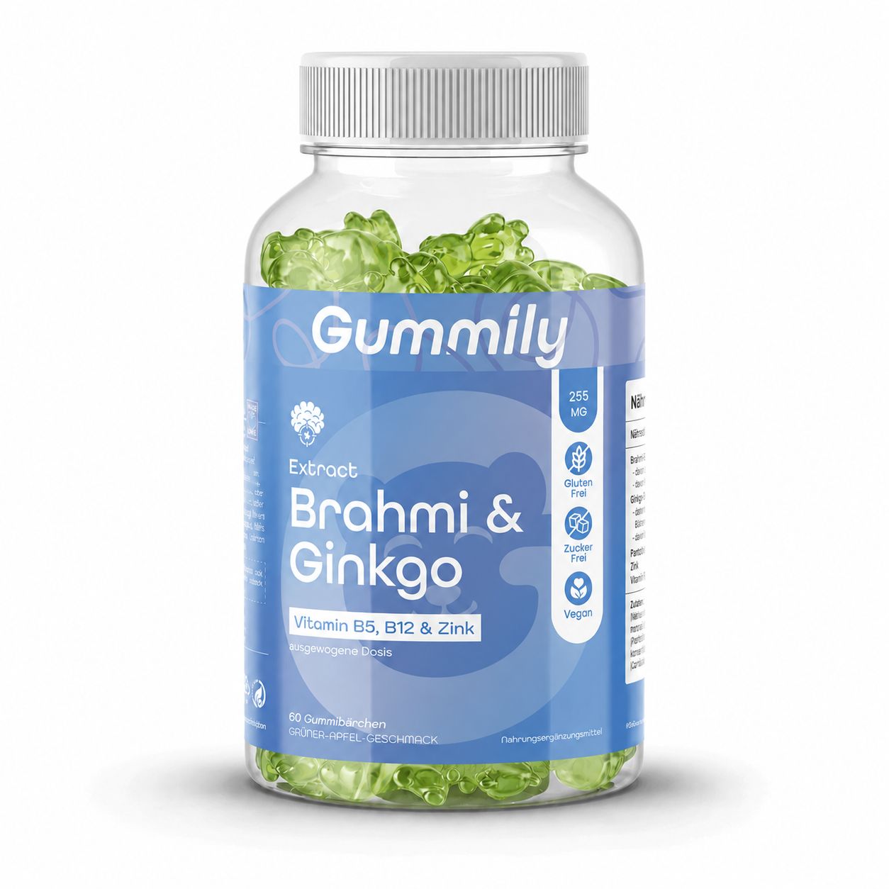 Gummily® Brahmi & Ginkgo-Biloba Komplex - Vitamin B5, B12 Zink, zuckerfrei (60 Gummibärchen ) 60 St