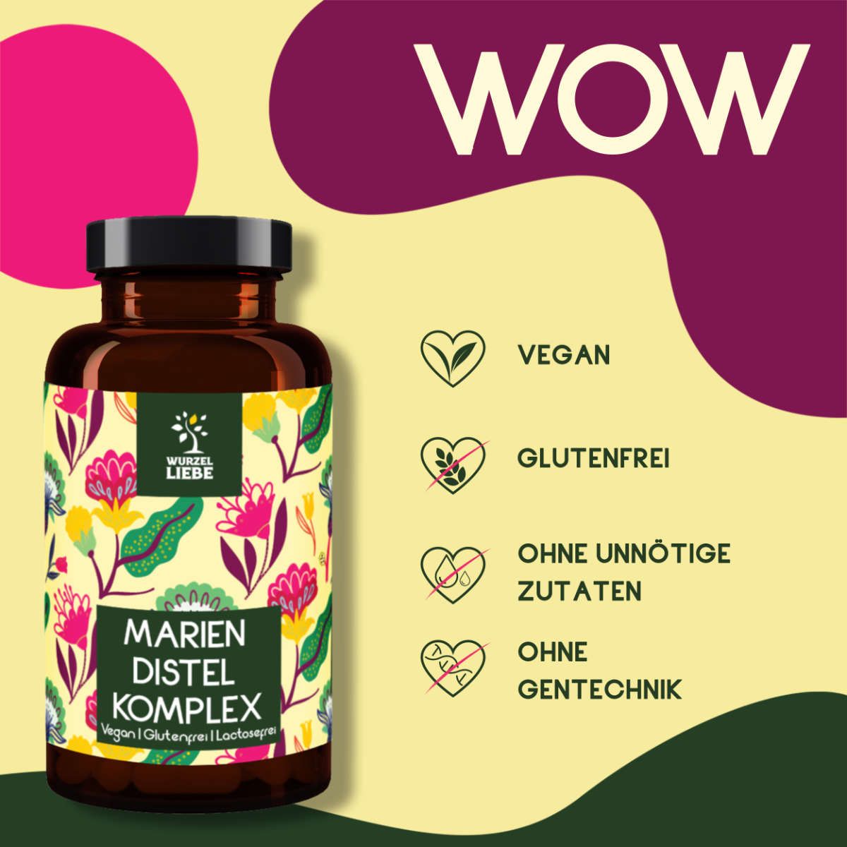 WURZELLIEBE® Leber Komplex - Leber Kur mit Mariendistel, Artischocke, Löwenzahn, Desmodium & Cholin