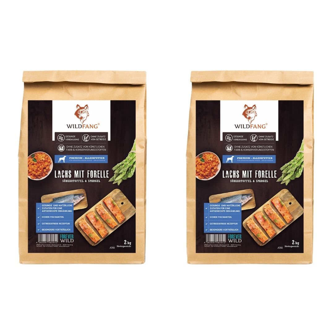 Maxi Adult Trockenfutter mit Lachs und Forelle - ideal für große Hunderassen getreidefrei 2x6 kg Beutel
