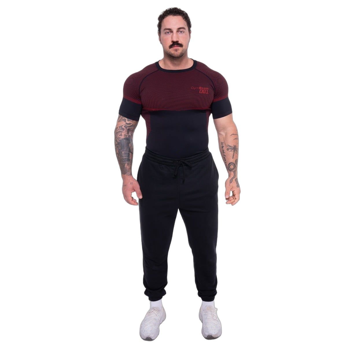 GymBeam OG1 Nahtloses T-Shirt Herren Slim Schwarz/Rot Kurzarm