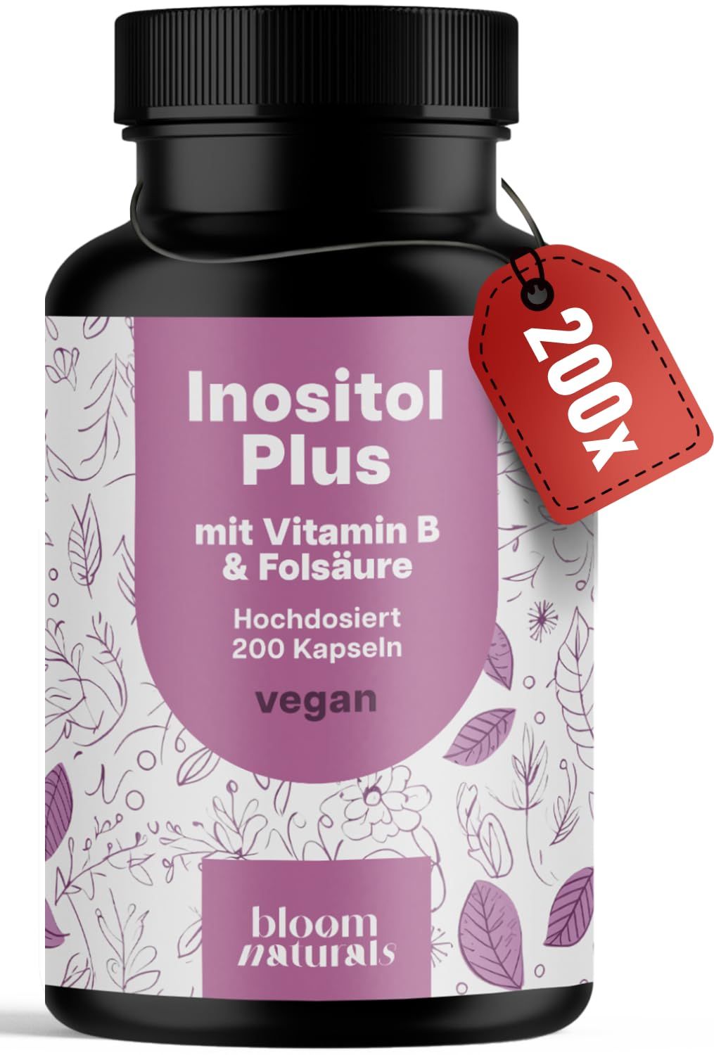 Inositol Plus Flasche mit rotem Anhänger "200x".