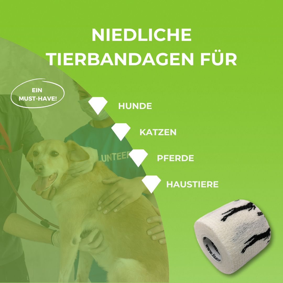 Rolle selbsthaftendes Verbandmaterial mit schwarzem Muster auf weißem Hintergrund.