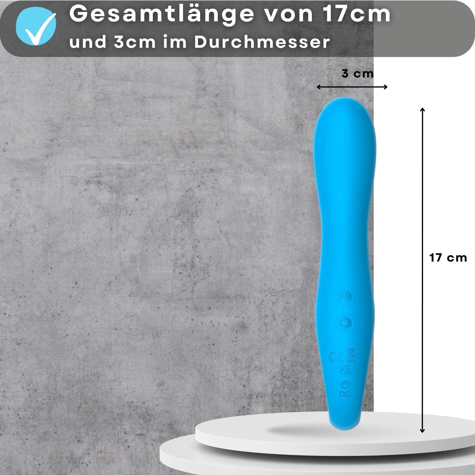 Vibratore blu. 17cm lungo, 3cm diametro.