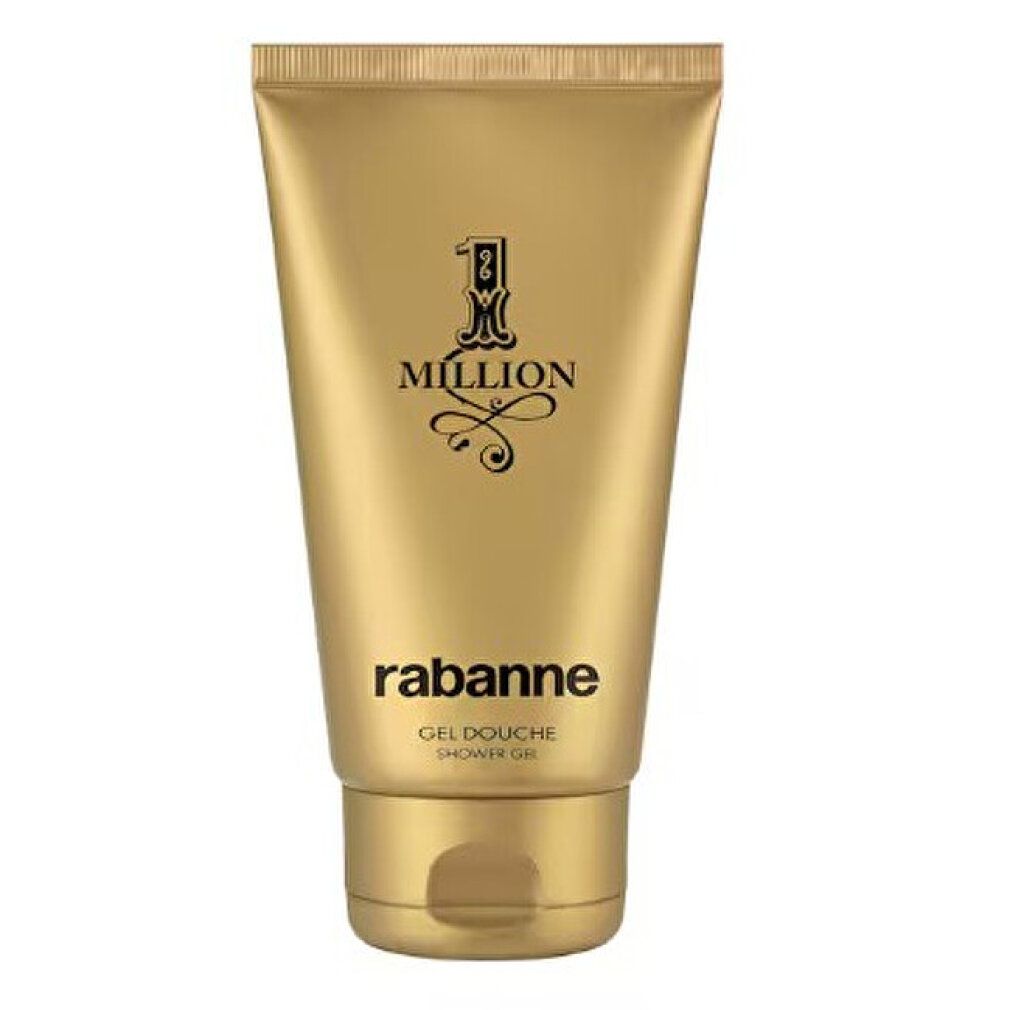 Goldfarbene Tube mit schwarzem Logo und Schriftzug. "rabanne" ist sichtbar.
