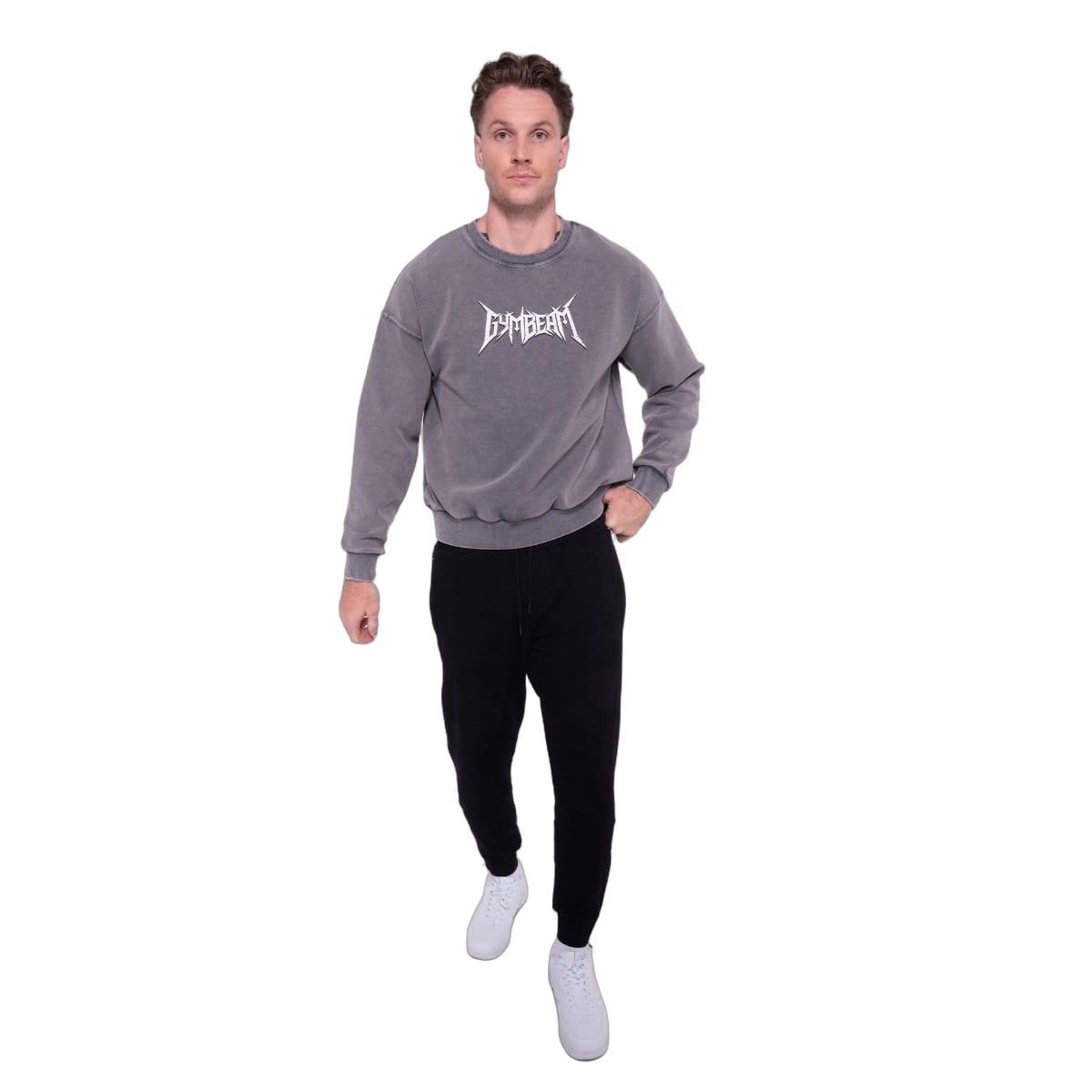 GymBeam Sweatshirt Herren Oversized ohne Kapuze in Grau Spike