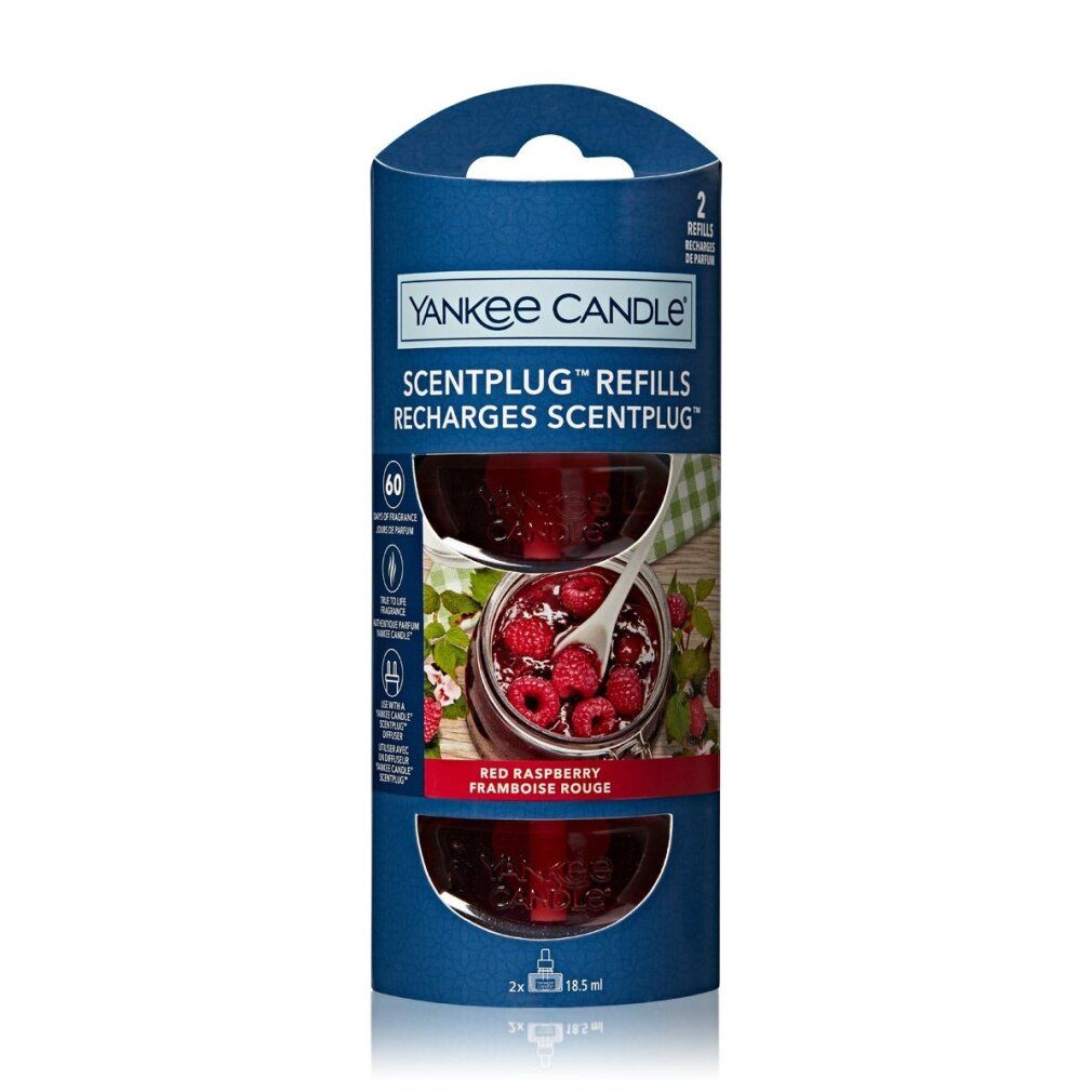 Zwei Nachfüllungen für Yankee Candle Scentplug. Rote Himbeere. In blauer Verpackung. 2 x 18,5 ml.