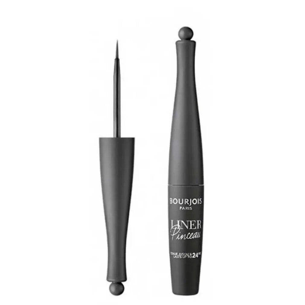 Schwarzer Eyeliner mit Pinselapplikator. Marke Bourjois. Aufschrift: Liner Pinceau Waterproof 24h.