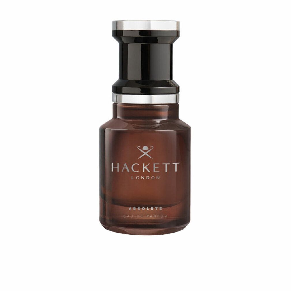 Braune Flasche mit silbernem Deckel. Aufschrift: Hackett London, Absolute Eau de Parfum.