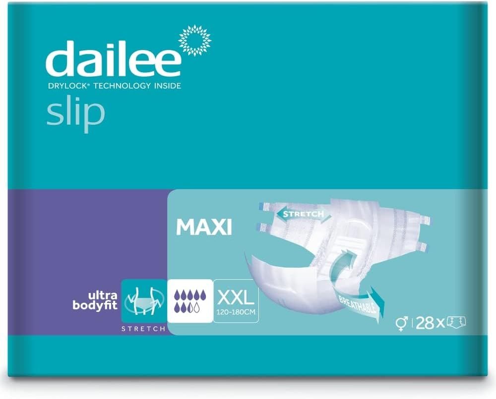 Verpackung Dailee Slip Maxi. Türkis-weiß. XXL, 120-160cm. 28 Stück. Ultra Bodyfit, Stretch.