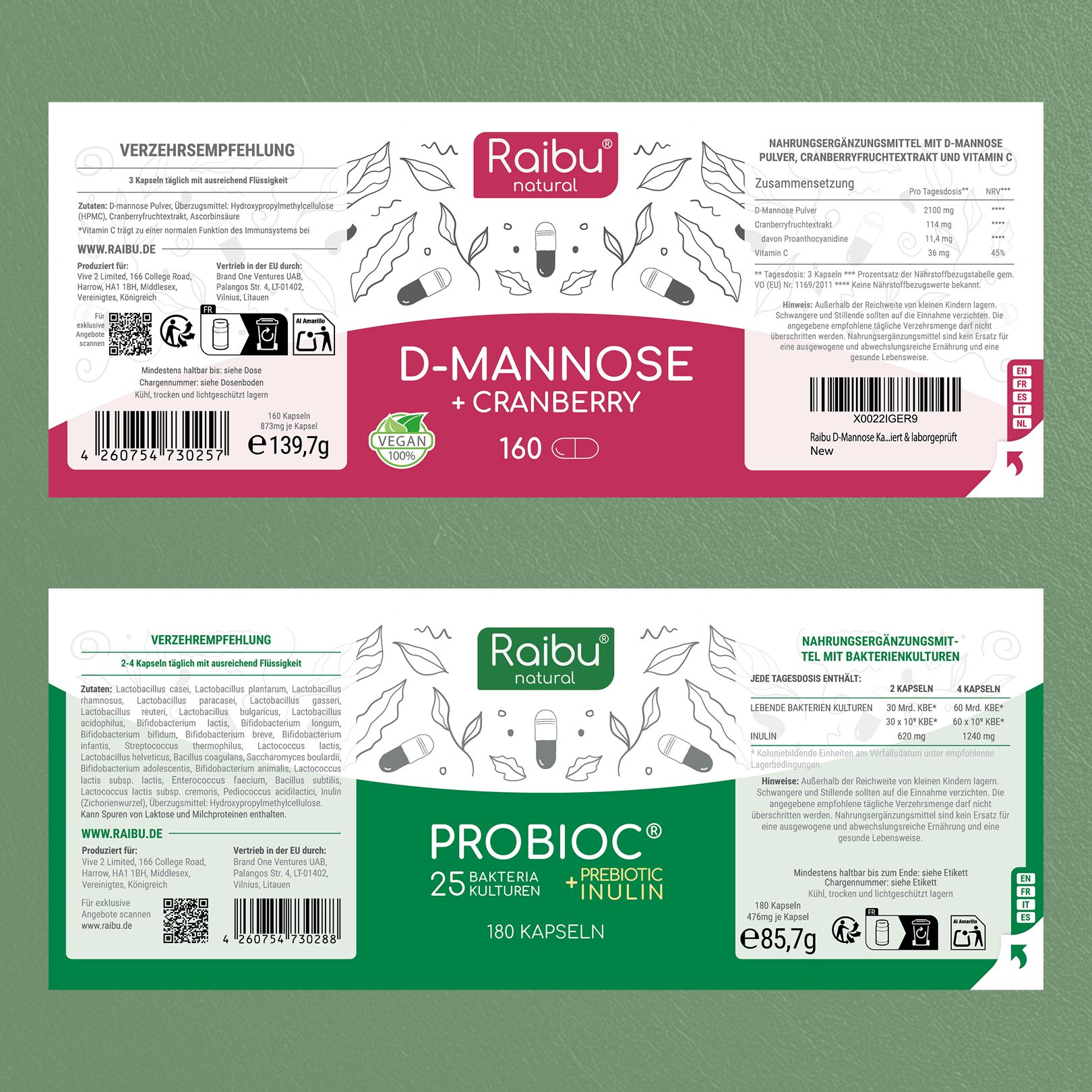 RAIBU Harnwege & Darmflora Duo - D-Mannose Cranberry + Probioc