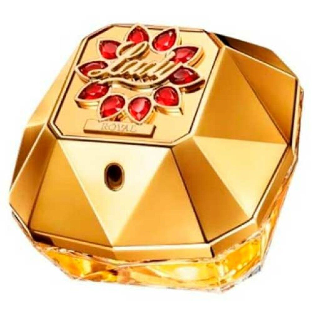Goldener Flakon mit roter Verzierung. Diamantförmig. Aufschrift Lady Royal.