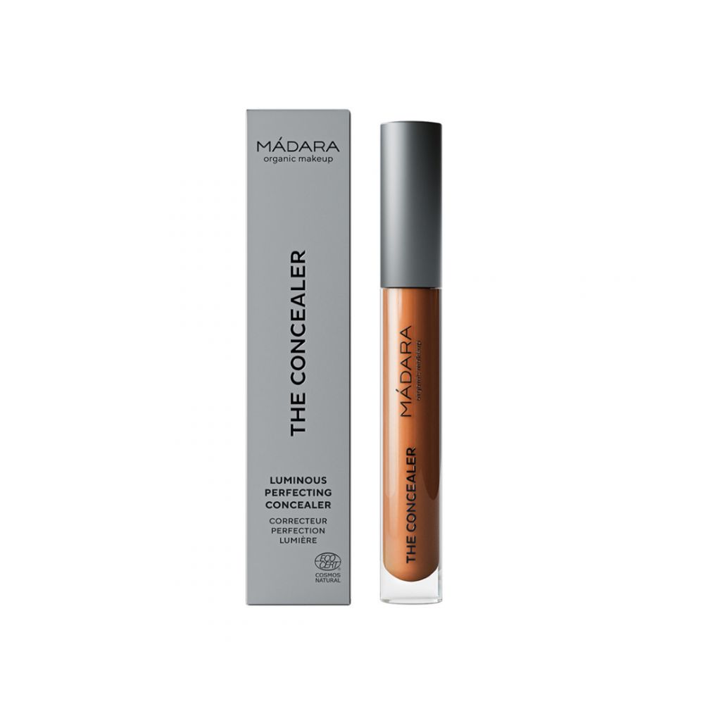 Concealer und Verpackung. Auf der Verpackung steht "MÁDARA", "THE CONCEALER", "LUMINOUS PERFECTING CONCEALER".