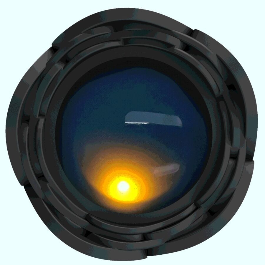 Nahaufnahme des Kopfes eines schwarzen Analplugs. Der Kopf hat eine blütenförmige Fassung mit gelbem Licht.