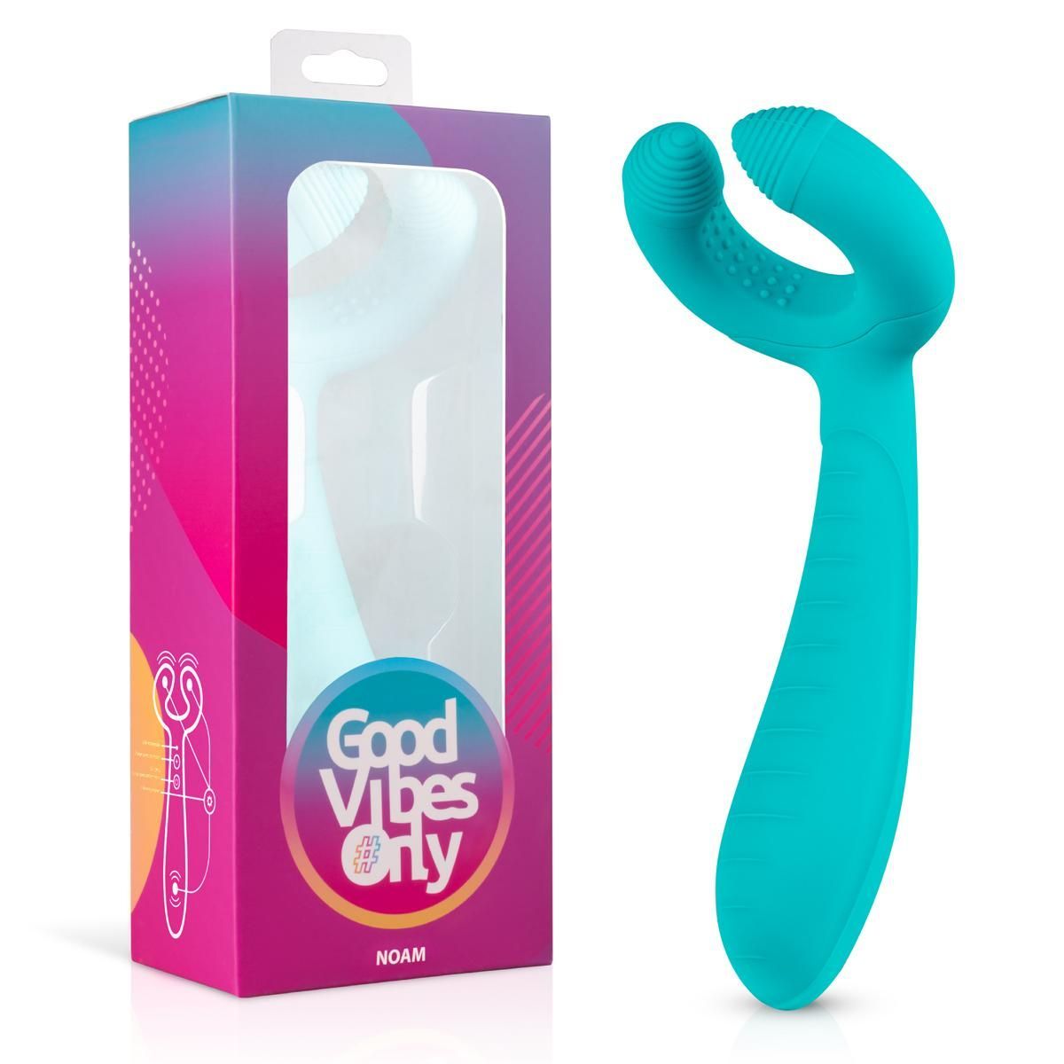 Produit de bien-être turquoise dans son emballage. Visible : produit, emballage avec logo et nom du produit. Fenêtre transparente.