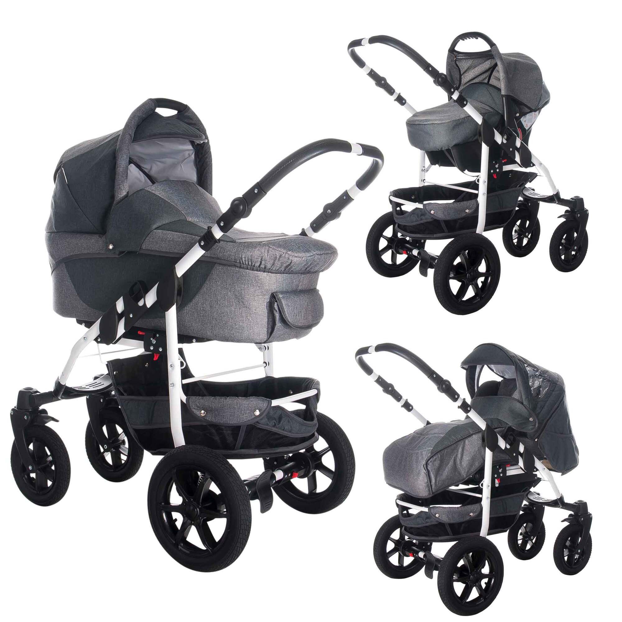 Bebebi Sidney Luftreifen Schwarz 3 in 1 Kinderwagen Komplettset, Melbourne (Leinen)