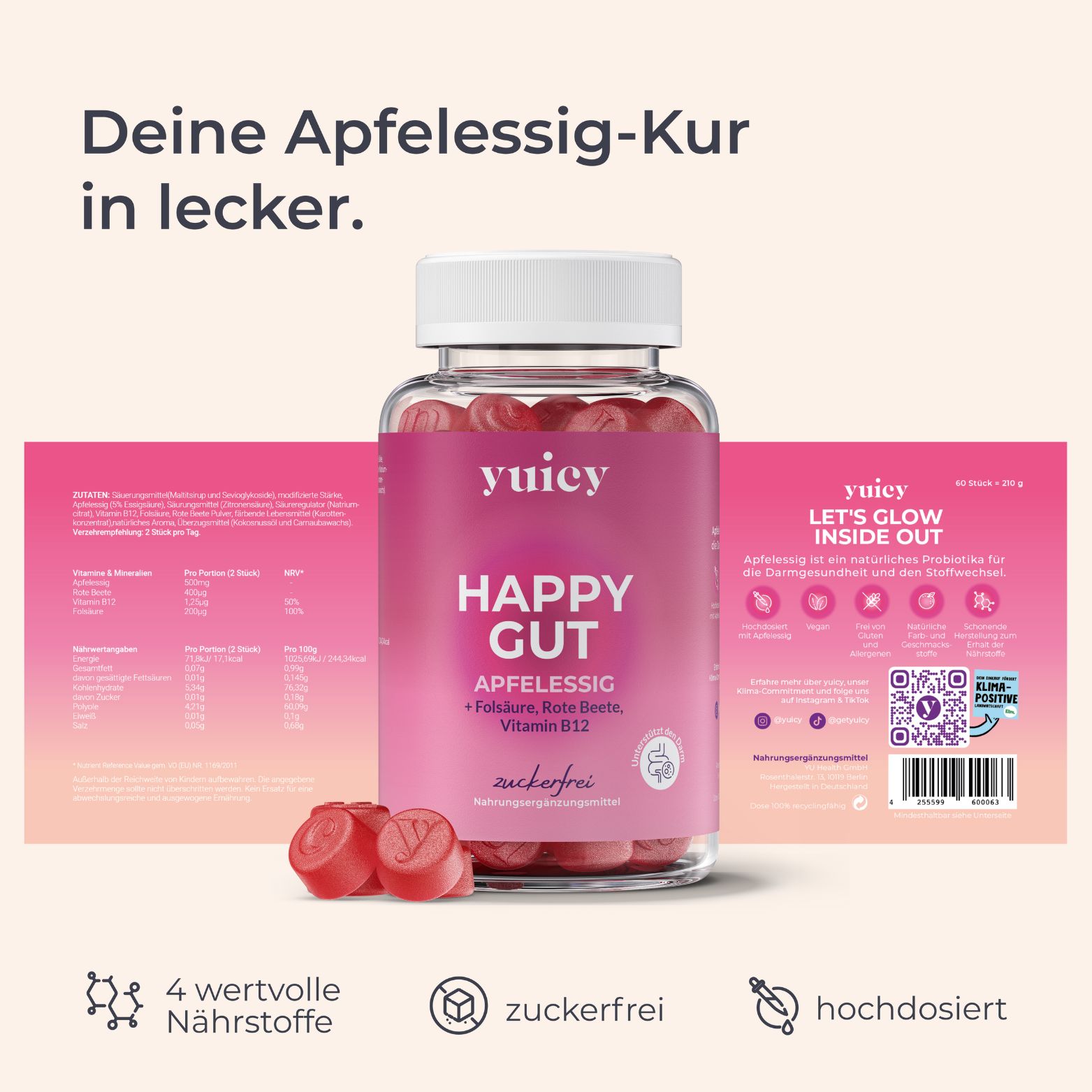 yuicy® Happy Gut - Apfelessig Fruchtgummies | Natürliches Probiotikum für deine Darmgesundheit