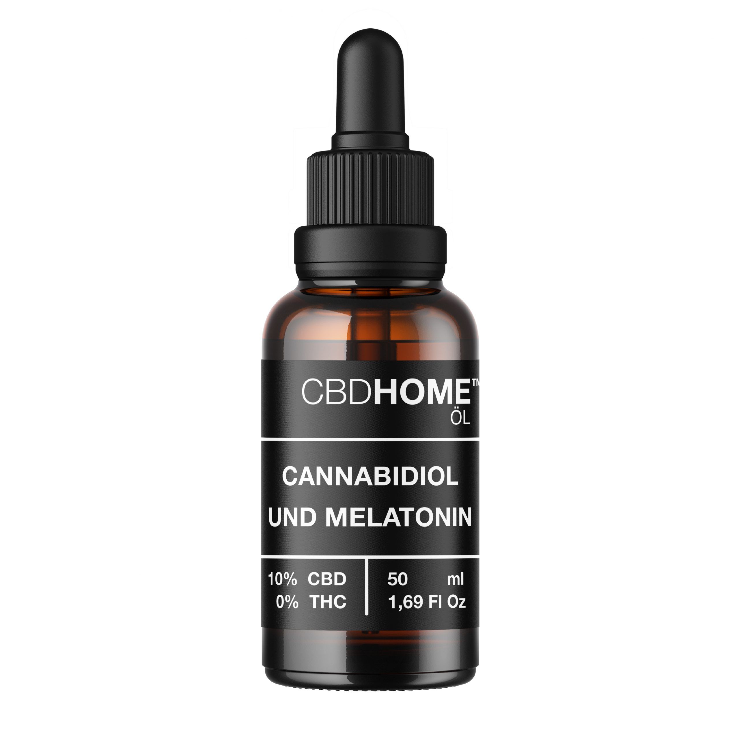 CBDHOME Öl Flasche mit Pipette. Enthält Cannabidiol und Melatonin, 10% CBD, 0% THC.