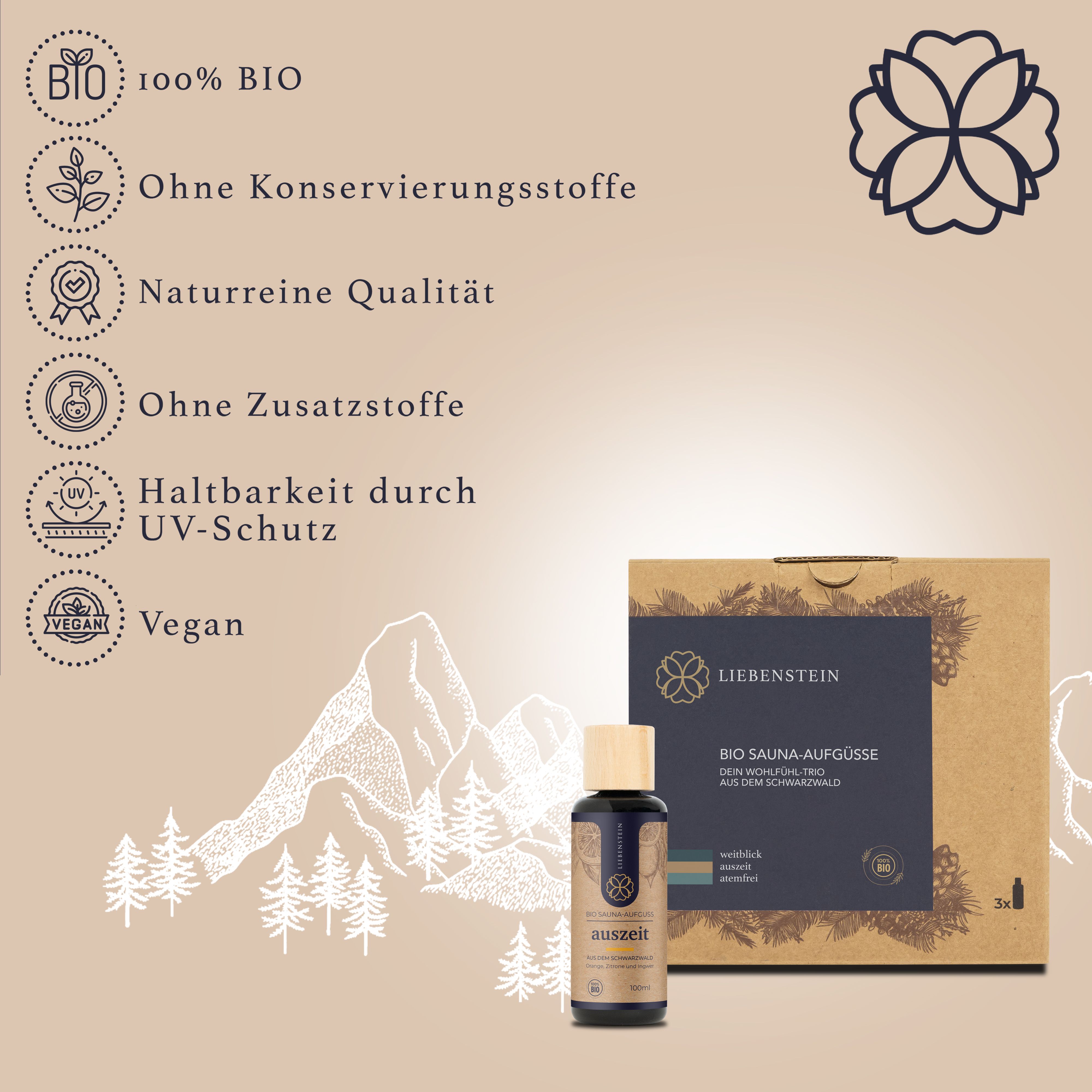 Liebenstein - BIO Saunaaufguss, Sauna Aufgussmittel 'Auszeit' Orange, Zitrone & Ingwer 100 ml Konzentrat