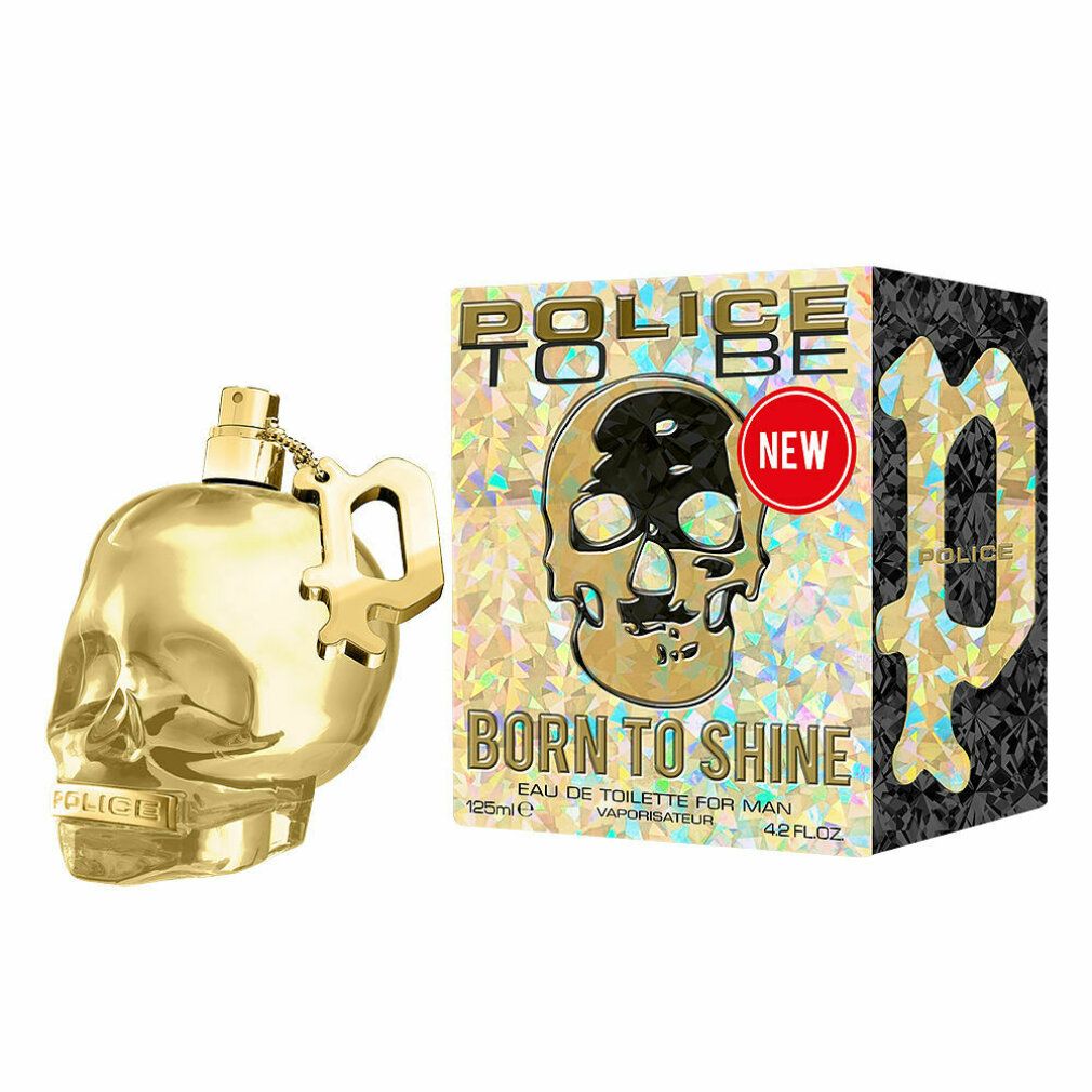 Goldfarbene Totenkopf-Parfümflasche mit Schlüsselanhänger und passender Schachtel. "Born to Shine" Aufschrift.