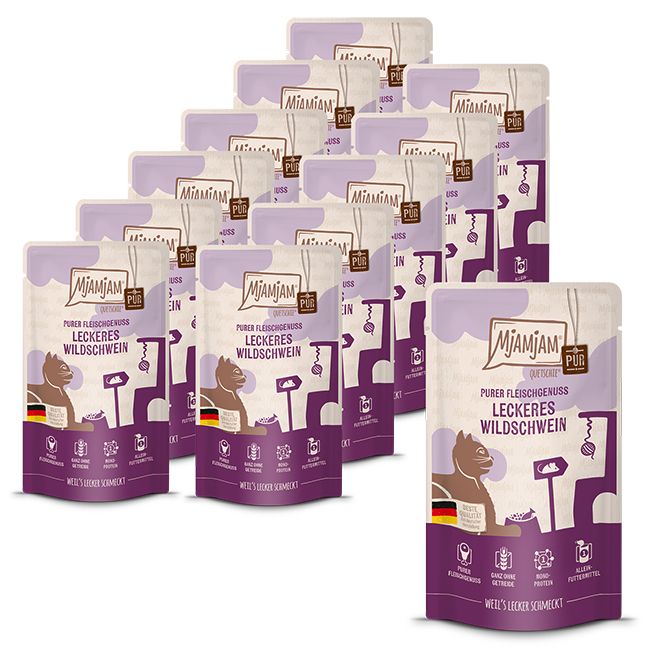 MjAMjAM - Quetschie Purer Fleischgenuss leckeres Wildschwein pur 12x125 g Futter