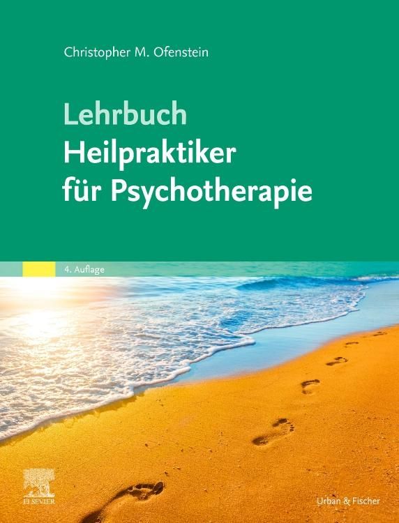 Buchcover mit Titel "Lehrbuch Heilpraktiker für Psychotherapie" von Christopher M. Ofenstein. Verlag Urban & Fischer. Strandmotiv.