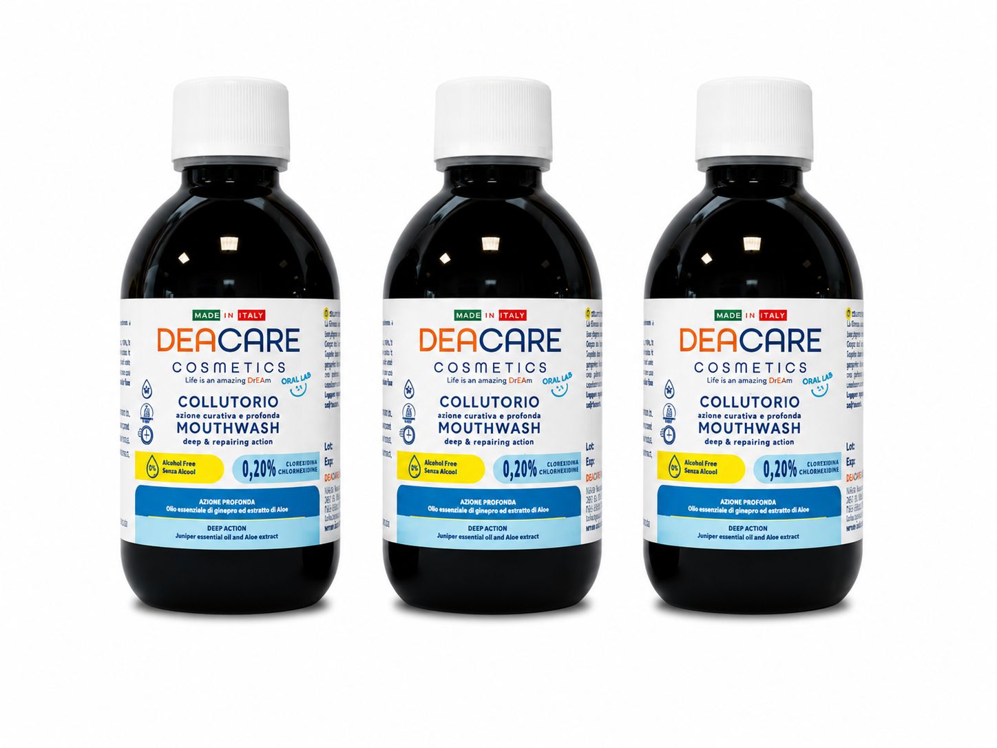 DEACARE Oral Lab - Collutorio Azione Profonda Clorexidina 0.20% - con Ginepro e Aloe - Alcohol Free