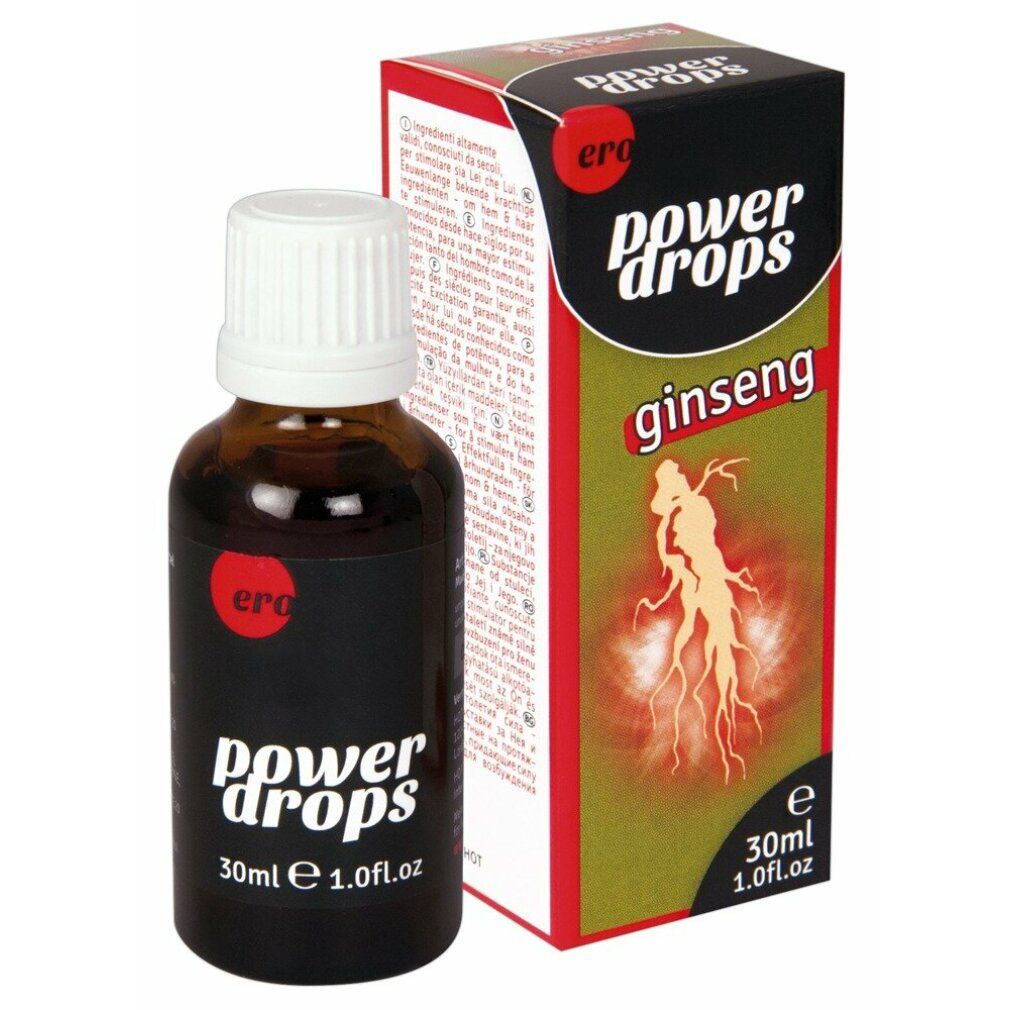 Ero Men Power Drops Ginseng Flasche und Karton.