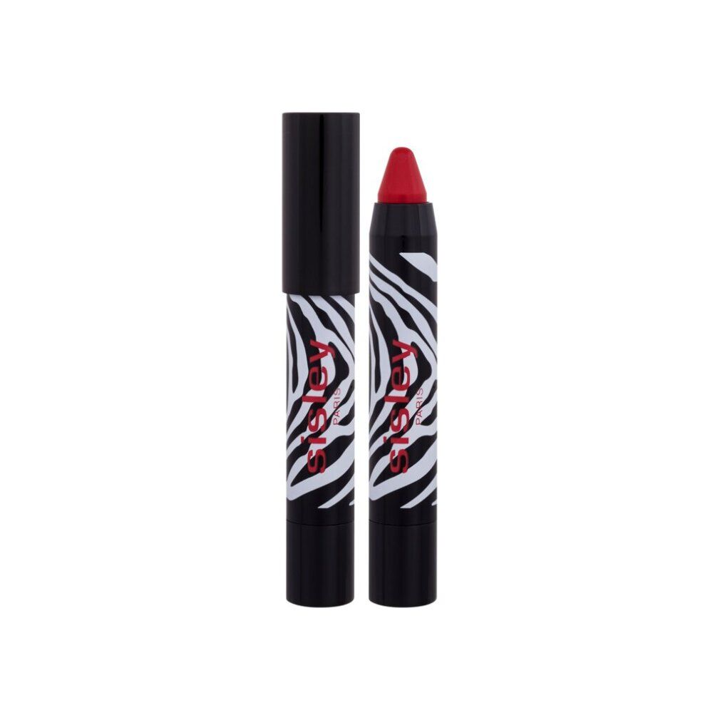 Lippenstift in Stiftform. Schwarzer Deckel, Zebra-Muster, roter Lippenstift. Marke: Sisley.