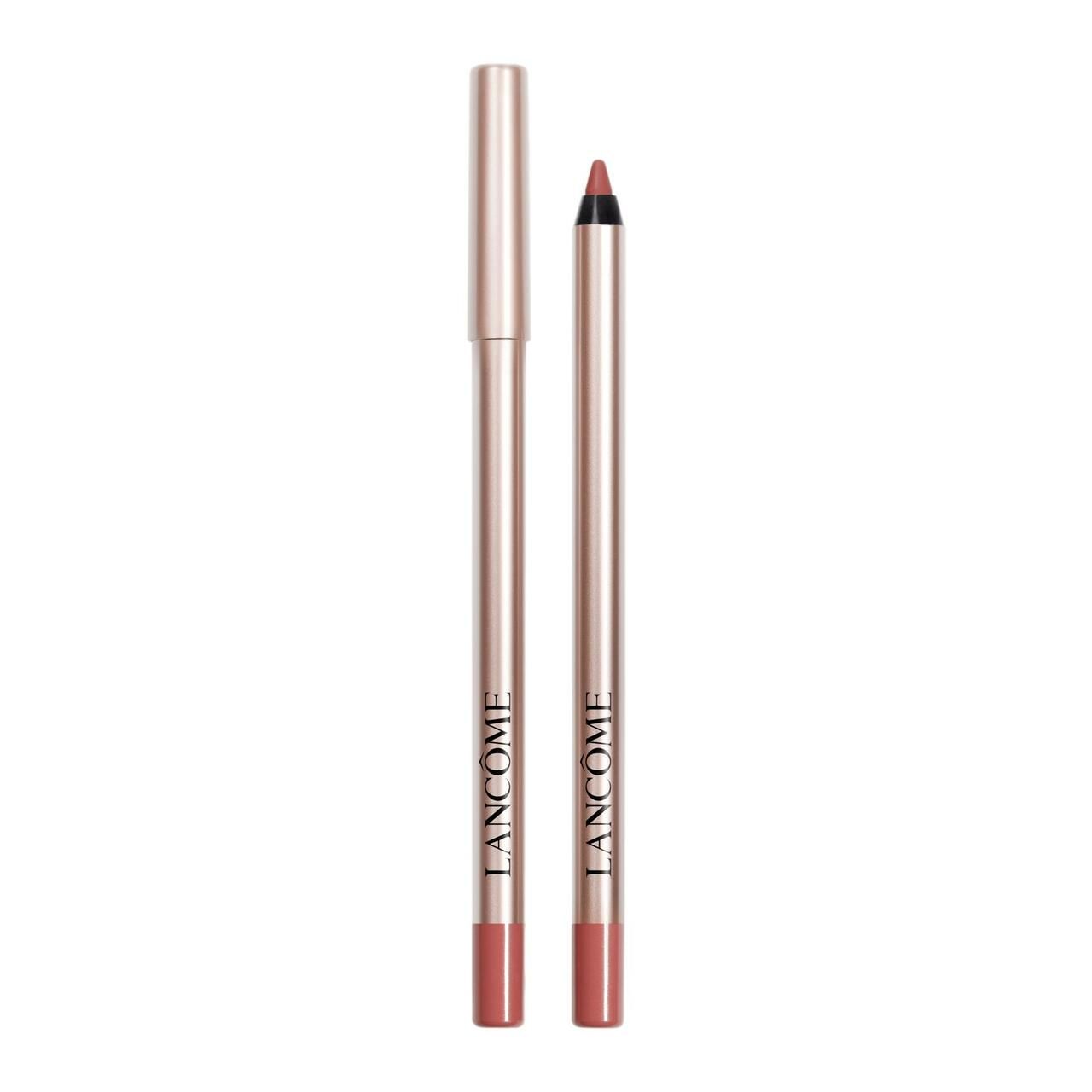 Zwei Lancôme Lip Idôle Liner. Rosa-goldene Stifte mit roter Spitze. Text: Lancôme.