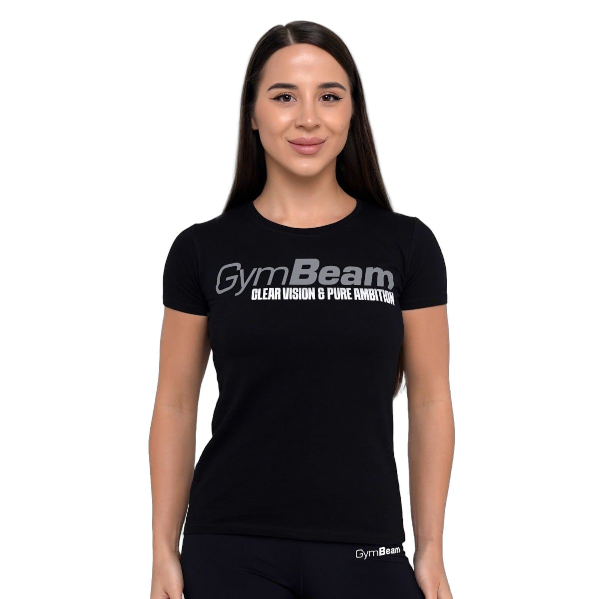 GymBeam T-Shirt Damen Slim mit Rundhalsausschnitt und Kurzarm in Schwarz