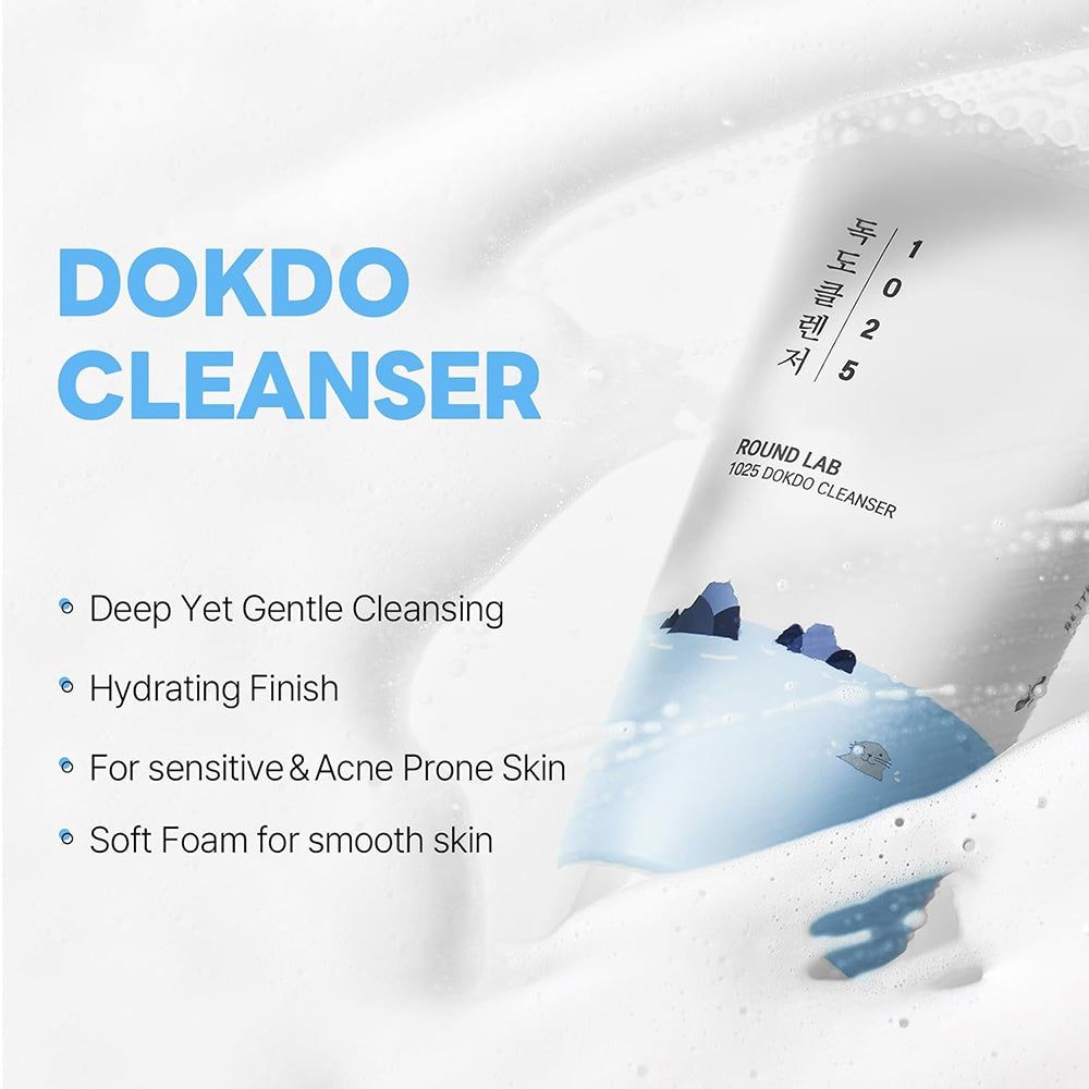 ROUND LAB 1025 Dokdo Reiniger: Text und Schaum mit Produktmerkmalen.