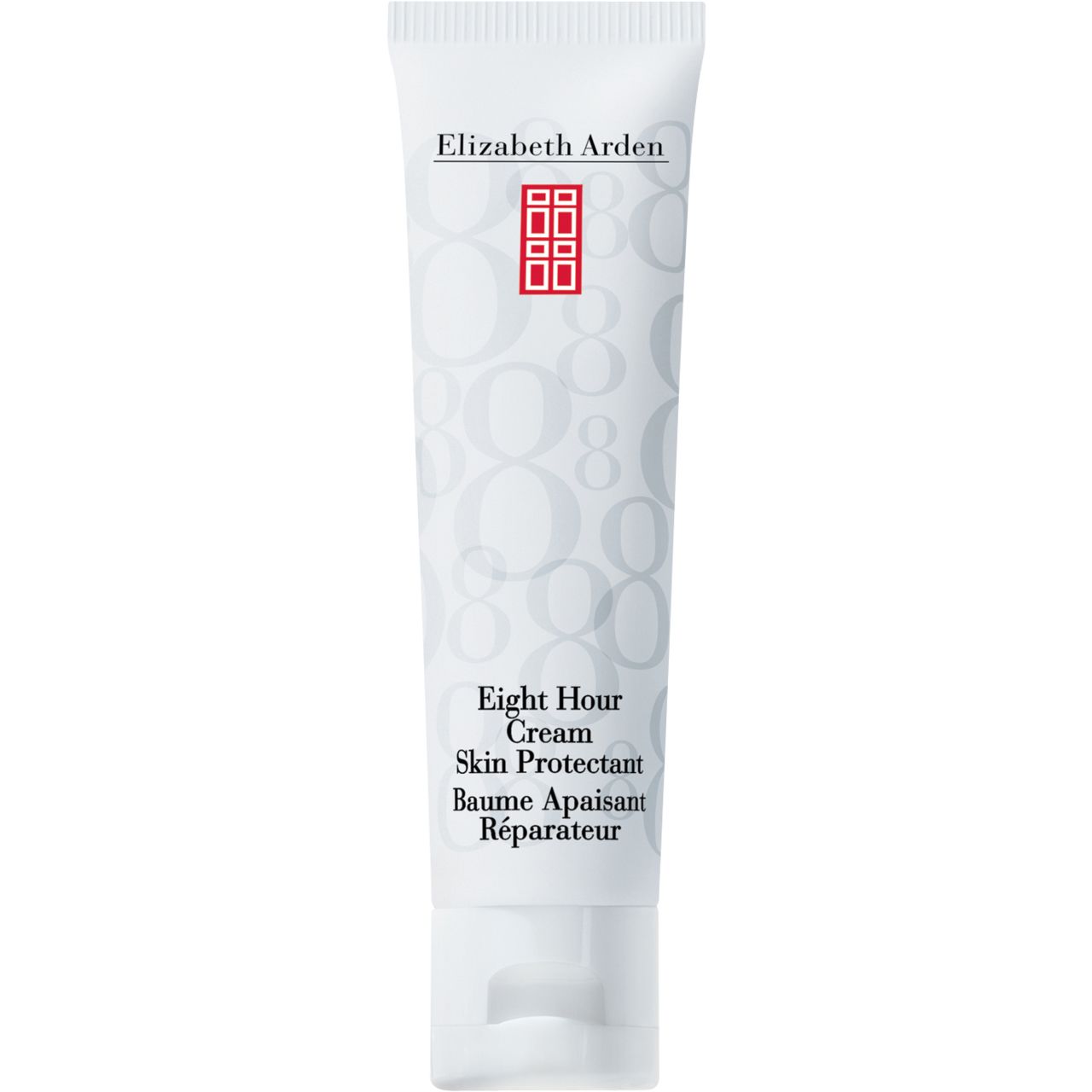 Tube mit Produktnamen und Logo. Text: Eight Hour Cream Skin Protectant. Weiße Tube.