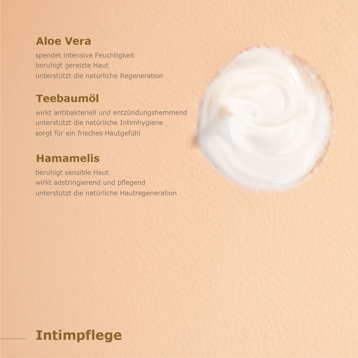 Cremeprobe ANISSA Intimpflege mit Text über Aloe Vera, Teebaumöl, Hamamelis.