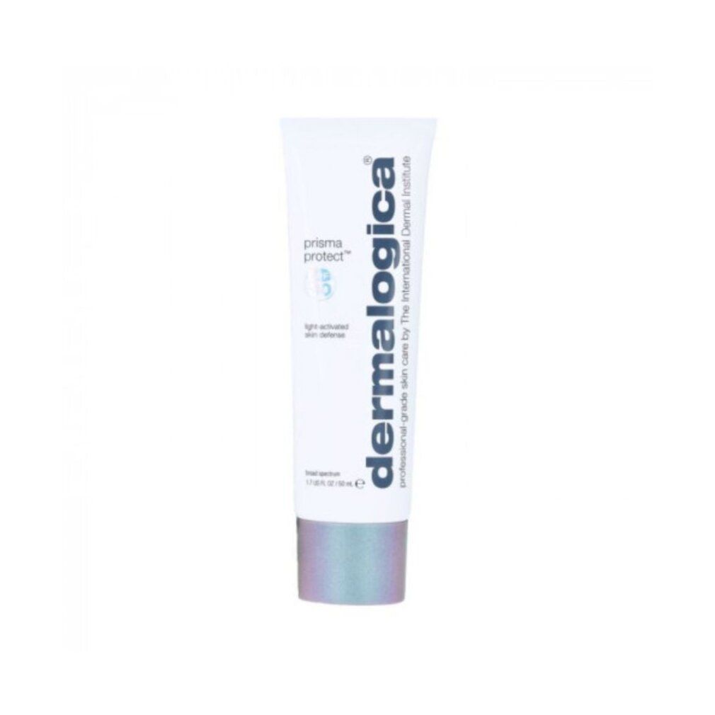 Weiße Tube mit schimmerndem, silber-lila Deckel. Aufschrift: Dermalogica, Prisma Protect SPF30, light-activated skin defense.