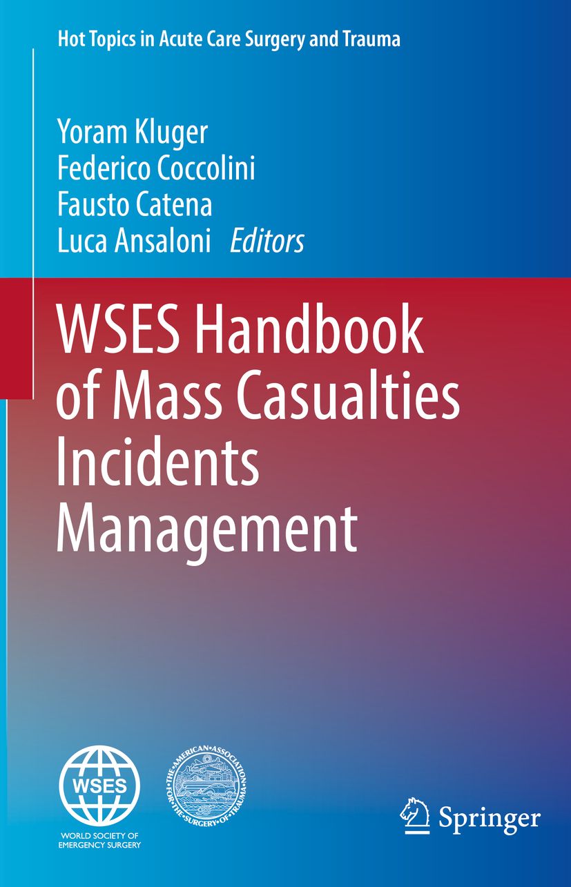 Buchcover: WSES Handbook of Mass Casualties Incidents Management. Titel, Autoren, Logos von WSES und Springer.